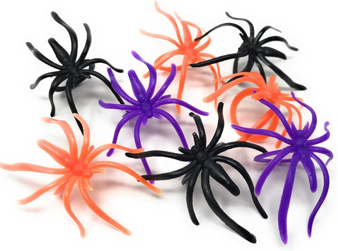 288 Bulk Halloween Spider Ring Assortment, Orange, Purple, Black, Glow-in-the-Dark Party Favors