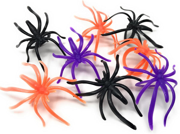 288 Bulk Halloween Spider Ring Assortment, Orange, Purple, Black, Glow-in-the-Dark Party Favors