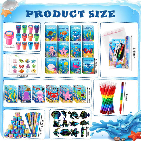192Pcs Set BenLouis Under the Sea Party Favors Ocean Animals Party Coloring Books Bulk for Kids Sea Fish Birthday