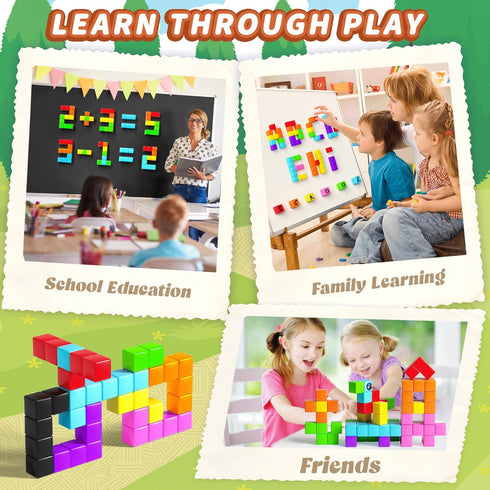 65PCS 3 4 5 6 7 8, Magnetic Blocks with Magnet Eyes Toy, Magnetic Building Blocks with Storage Bag for Kids Gifts, STEM