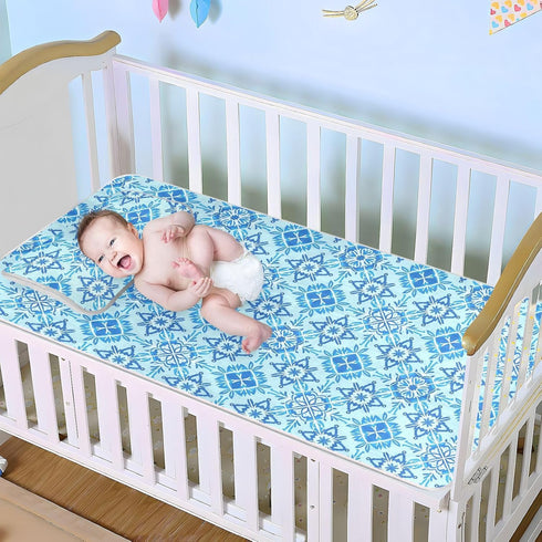 miaozhen 28" 52" Cooling Baby Crib Mattress x Washable Snowflake Pattern Blue Bed Pads for Baby&Toddler