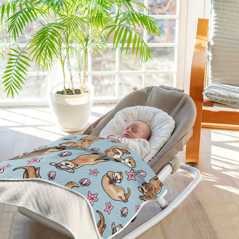 Ollabaky 30"x40" Otters Baby Blanket for Boys Girls Cotton Throw Blanket Swaddle Blanket for Crib Stroller Nursery