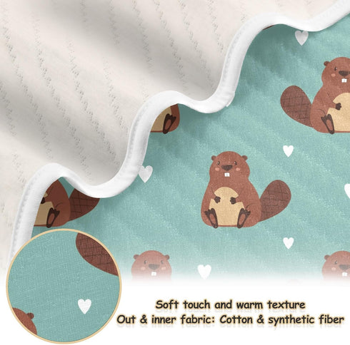 KICPOAY 30x40 Inch Swaddle Blanket for Green Beaver with Heart Baby Receiving Blanket Muslin Baby Swaddles Soft Cotton