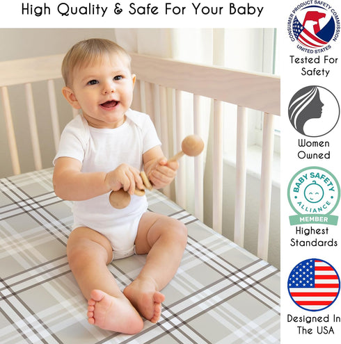 Sweet Jojo Designs Fitted Baby Crib Sheets (Taupe Plaid) for Boys/Girls, Infant Nursery, Toddler Room - Standard Size