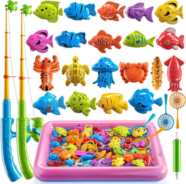 TEMI Fishing Toy for Kids 3-8 Years Old - Magnetic Fishing Pole Bath Toy for Toddlers, Summer Water Fun