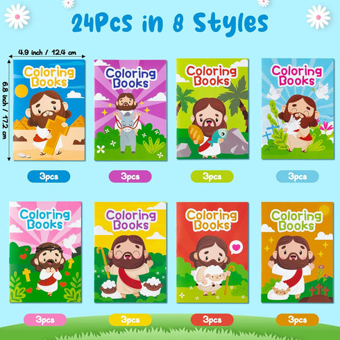 24Pcs Zainpe Christian Bible Coloring Books for Kids Bible Stories Study Easter Theme DIY Art Drawing Book with Jesus