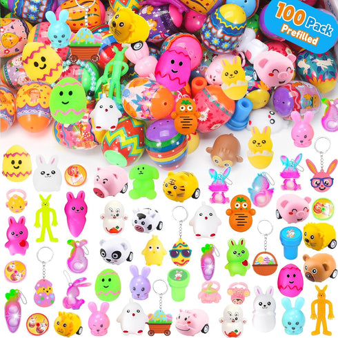 Fumogym 100PCS Unique & Colorful Prefilled Easter Eggs with Novelty Toys, Filling Treats, Easter Eggs Hunt, Basket