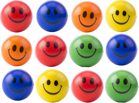 Akusety Neon Colored Smile Funny Face Stress Balls, Bulk Pack of 12 Relaxable 2.5" Toys