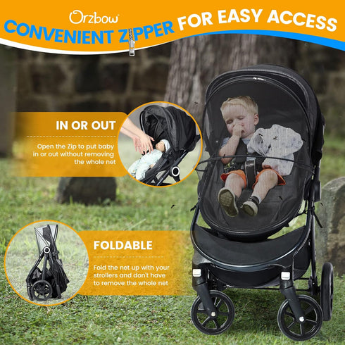 UPF50+ Summer Orzbow Baby Mosquito Net with Sun Shade for Stroller, Universal Stroller Mosquito Netting Privacy Cover
