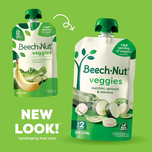 3.5 oz (12 Pack) Beech-Nut Baby Food Pouches, Zucchini Spinach & Banana Veggie Puree Baby & Toddler Food