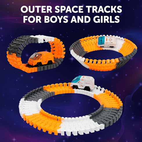 250pk Set 225 2 USA Toyz Galactic Race Tracks for Kids- Speedway Race Car Track with Flexible Roads, LED Toy Cars