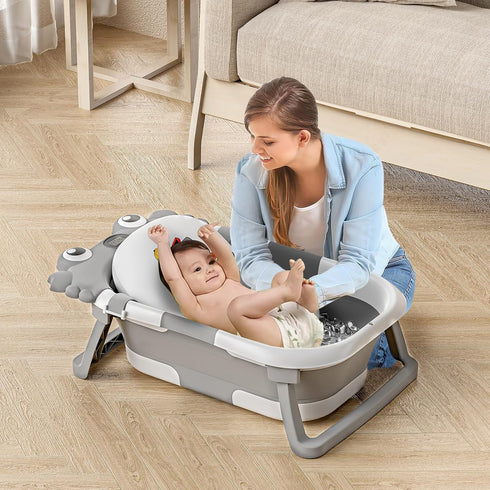 WyfKyd 0-36 Collapsible Baby Bathtub for Newborns to Toddler with Real-time Temp Monitor & Floating Cushion,Portable