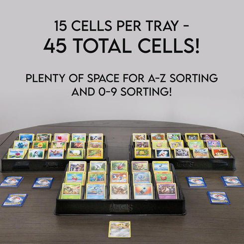 Toy Vault Trading Card Sorting Trays, 3-Pack 15-Slot Black Card Tray Organizer for CCG Games