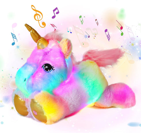 Cuteoy Glowing LED Unicorn Light-up Nightlight Toys Musical Plush Stuffed Animal Singing