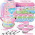 Set 50PCS 3-6 Tea for Little Girls,PRE-WORLD Princess Tea Party Time Toy Including Dessert,Cookies,Doughnut,Teapot Tray