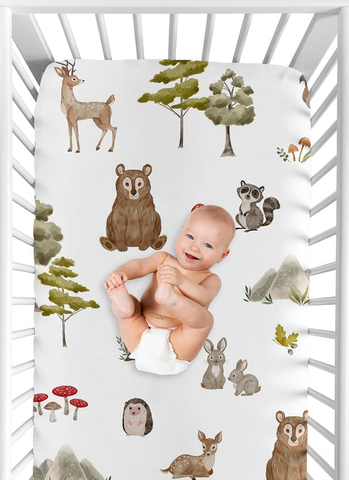 Sweet Jojo Designs Fitted Baby Crib Sheets (Woodland Animals) for Boys or Girls, Infant Nursery, Toddler Room