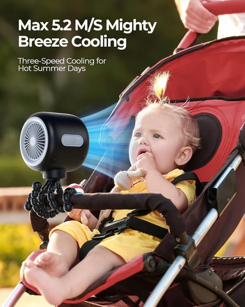 Koonie Oscillating Stroller Fan, Clip-on for Car Seats, USB Rechargeable, 3 Speeds, Quiet Operation - Portable Baby