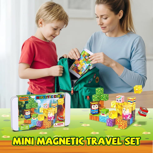 Zerxpho 45PCS, 3+, Mini Magnetic Blocks, Magnetic Blocks Building Toys with Travel Case STEM Educational Construction
