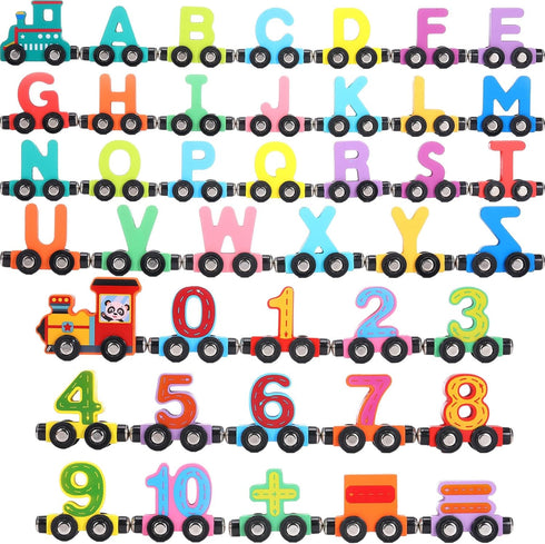 VercanMonth 43 Set 26 14 3 3-7 Pcs Magnetic Wooden Alphabet Number Trains for Kids with Alphabet, Number Trains
