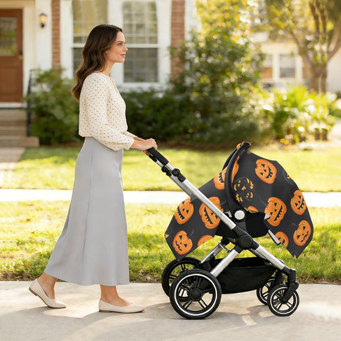 Mazeann Orange Black Pumpkin Halloween Car Seat Cover Baby Breathable Soft Infant Carseat Covers Canopies Babies