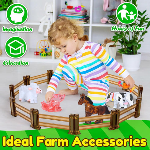 18pcs Oriate Farm Animals Fences Magnetic Tiles, Magnet Fencing Compatible Garden Farming Zoo Dinosaur, Kids Magnetic