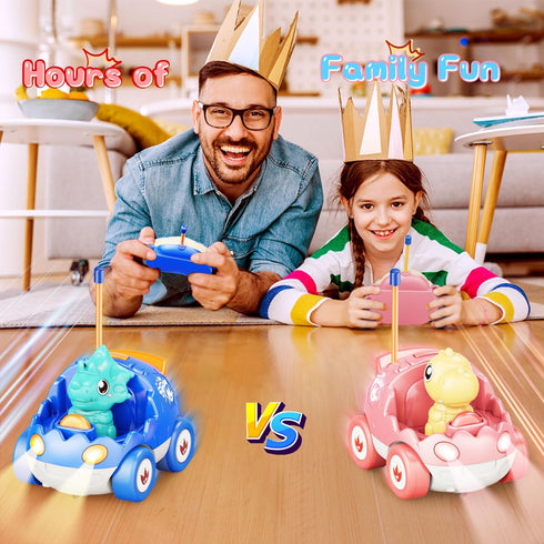 2 Pack 2 3 4 2-4 Kidz do Pink Dinosaur Remote Control Car Toys, Easter Present Birthday Gifts for Boys Girls Years Old