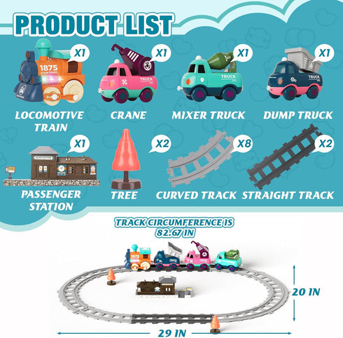 Set MORECOLL Electric Train for Toddlers & Kids w/Music, Lights & Tracks - First Choo Choo Train, Magnetic Connection