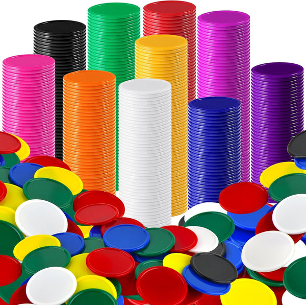 Coopay 1200 Pcs 1.5 Inch Plastic Poker Chips, Bingo Chips, 10 Colors Counting Discs for Math Practice & Games, 38 mm