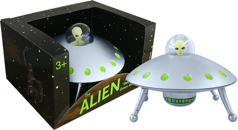 Off the Wall Toys Alien Glow-in-The-Dark UFO Space Ship with Bendable Action Figure Toy