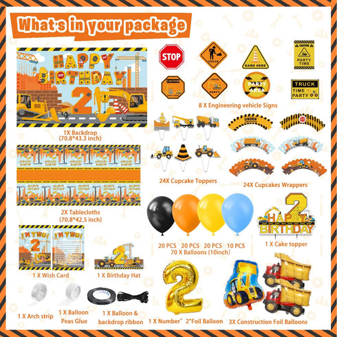 Mpanwen Construction Birthday Party Supplies for 2 Year Old Boy, 139 Pcs Dump Truck Decorations for Boys
