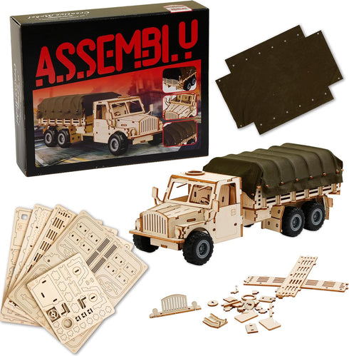 SIGHTEEDA 3D 118 6-12 Pull-Back Adventure Truck Wooden Puzzle - Pcs STEM Building Model Kit for Kids Ages | All-Terrain