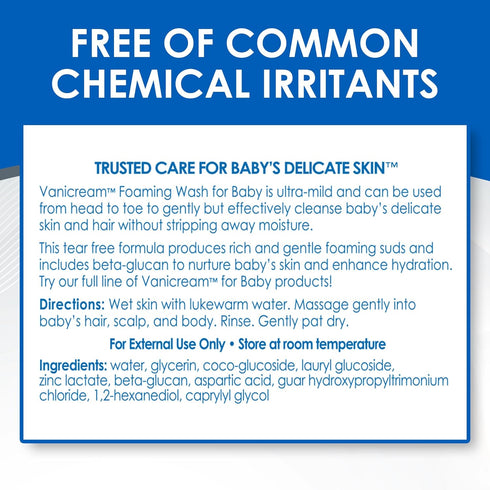 8 Oz, Common Vanicream Foaming Wash for Baby, Gentle Cleanse and Moisture, Tear-Free Baby Shampoo and Body Wash