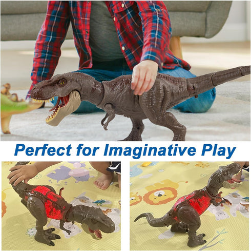 3-5 6 7 8 Tyrannosaurus Rex Action Figure Toy - Continuing Head Strike T Rex Dinosaur Toy with Roar & Light Up, Neck