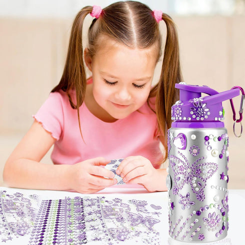 DIY Decorate Your Own Water Bottle for Girls, Gift for Kids, Purple Arts and Crafts Kits, Back to School Supplies