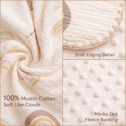 40x40 Inch-Constellation Baby Blanket with Dotted Double Layers Muslin Soft Swaddle Blanket Cotton Neutral Receiving