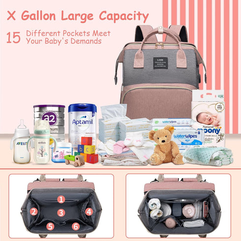 LHDYMXYN Backpack Pack 3 Diaper Bag with Changing Station, Pink Baby Girls Diaper Bag for Mom, Large Travel Baby