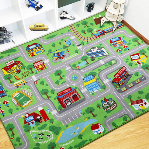 Capslpad Kids Educational Play Rug - 6.6' x 5' Traffic Road Car