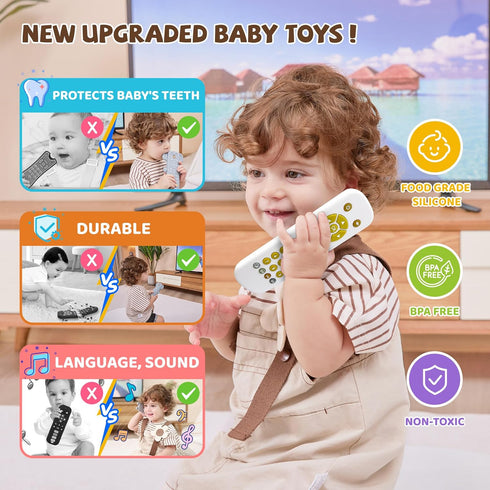 (3 50+ 1 Baby TV Remote Toy with Lights & Sounds - Interactive Learning Toy Languages: English/Spanish/French), Musical