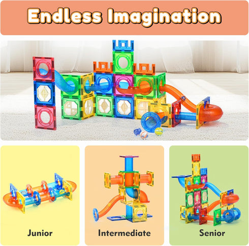 85Pcs 5 6 7+ MAGBLOCK Marble Run Magnetic Tiles Toy Building Blocks STEM Educational Child Brain Development Kit Magnet