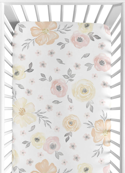 Sweet Jojo Designs Yellow and Pink Watercolor Floral Girl Fitted Crib Sheet