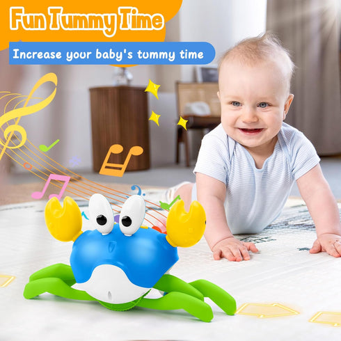 Tummy Crawling Crab Baby Toy, Increase Baby's Time Crab, Inspire Crawling, Automatic Obstacle, Rechargeable, Music