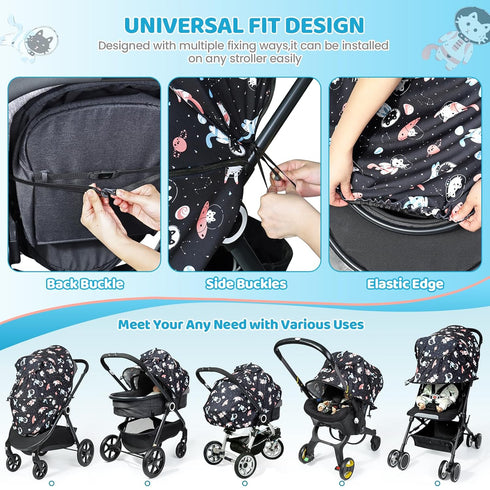 Orzbow Universal Sun Shade for Stroller, Detachable UPF 50+ Cover with See Through Mesh Window, Cute Cat Sun Protection