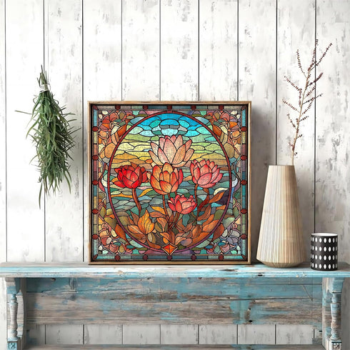 PICKFORU 1000 Piece Stained Glass Flower Puzzles for Adults - Colorful Floral Art