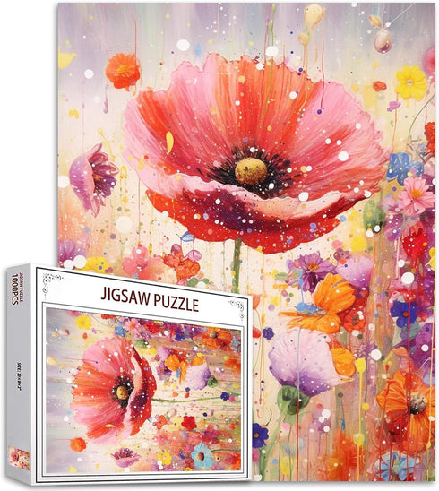 Tucocoo Red Poppy Jigsaw Puzzle, 1000 Pieces for Adults, Beautiful Blossom Flowers for Family Activity Games, 20 x 27