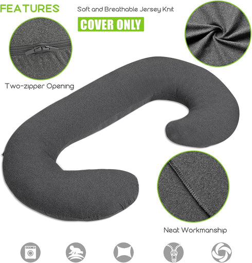 COSMOPLUS C Shaped Pregnancy Pillow Cover, Full Body Pillow Case, Stretchy Cool Jersey Fabric, Heather Grey for