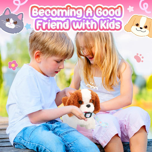 Tagitary Plush Toys Puppy Electronic Toy - Walking and Barking Dogs Interactive Dog Toy for Kids with Leash
