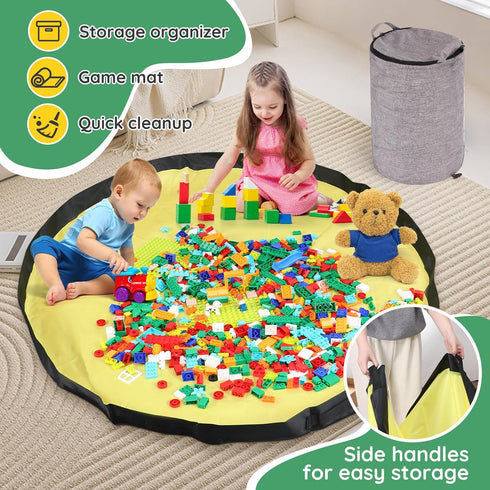 13"W x16.5"H Toy Storage Organizer for Playroom, Foldable Bin with Play Mat & Zipper - Large Capacity Organizer