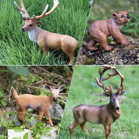 EOIVSH 10PCS Set Forest Animal Figures, Realistic Woodland Figurines, Plastic Jungle Toys With Deer Elk Wolf Bear Okapi