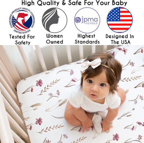 2-Piece Set Sweet Jojo Designs Baby Crib Sheets (Boho Garden Pink Floral) for Girls, Infant Nursery, Toddler Room