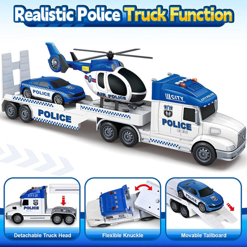 3 4 5 3 1 3 4 5 6 SpringFlower Boy Toddlers Toys, Extra Large Police Truck Toys with Racing Car and Helicopter